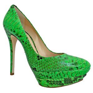 Alexandre Birman Neon Green Python High Heel Platform Shoes / Sz 9